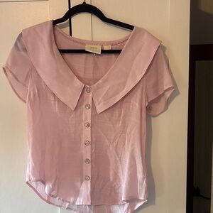 Anthropologie Pale Pink Sailor Collar Button-Front Blouse